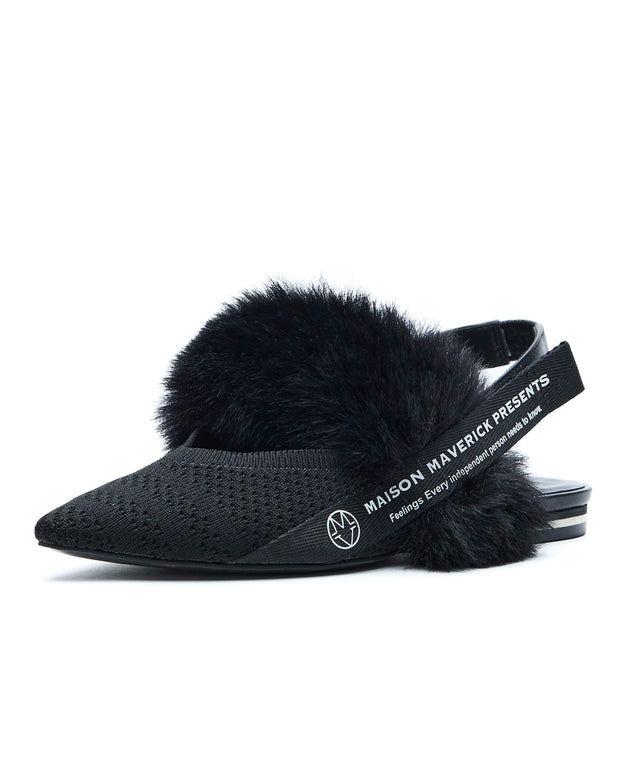 Pointed-Toe Fur Slingback Pumps
