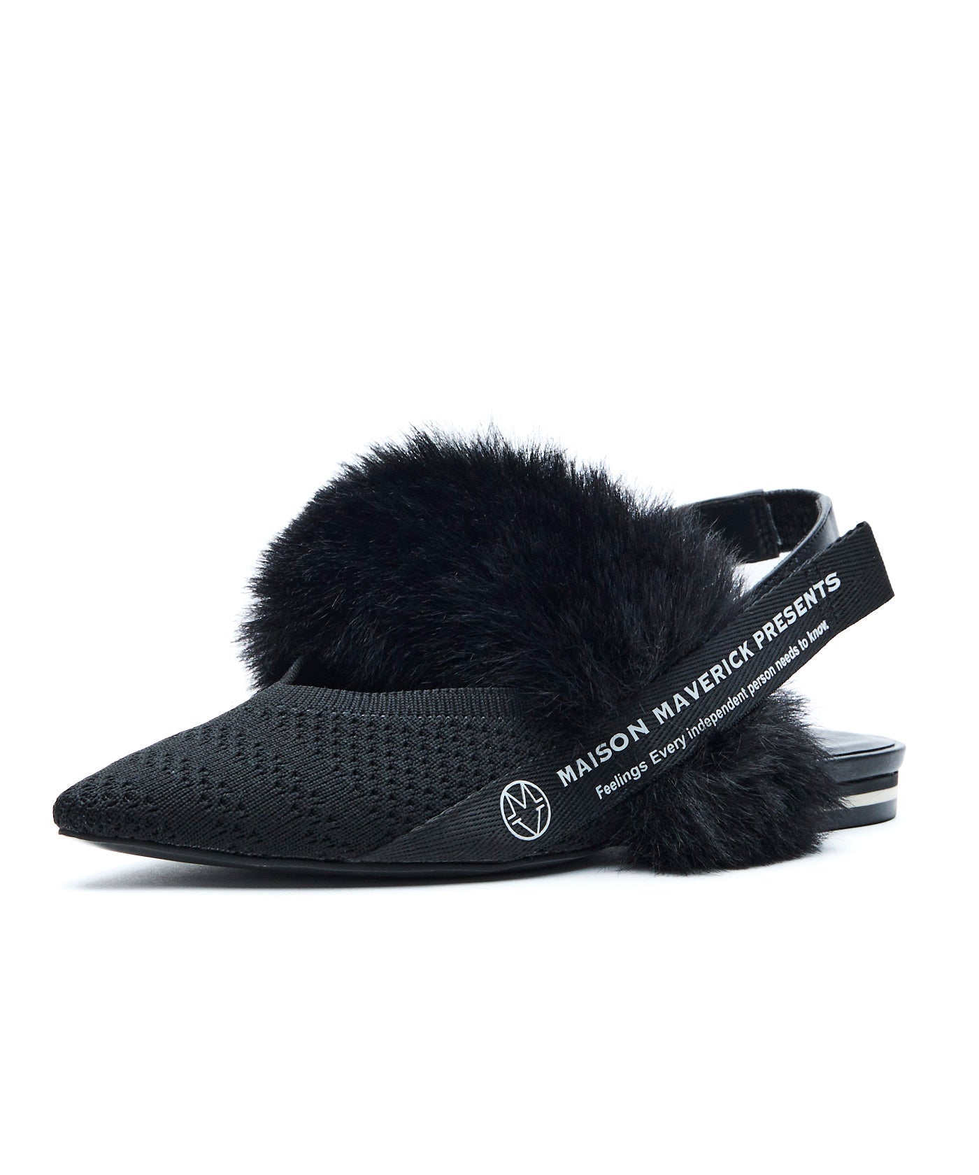 Pointed-Toe Fur Slingback Flats