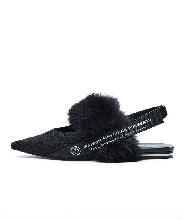 Pointed-Toe Fur Slingback Flats