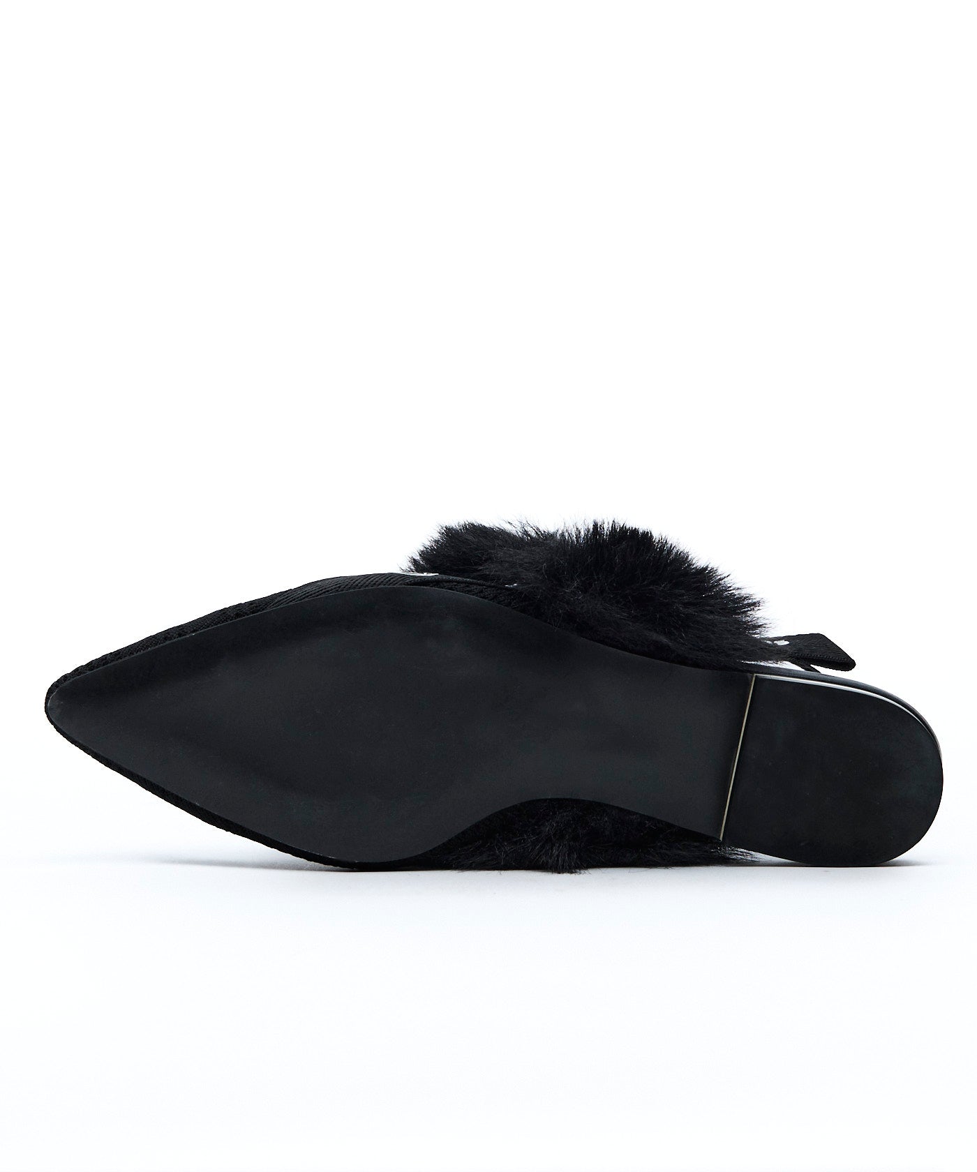 Pointed-Toe Fur Slingback Flats