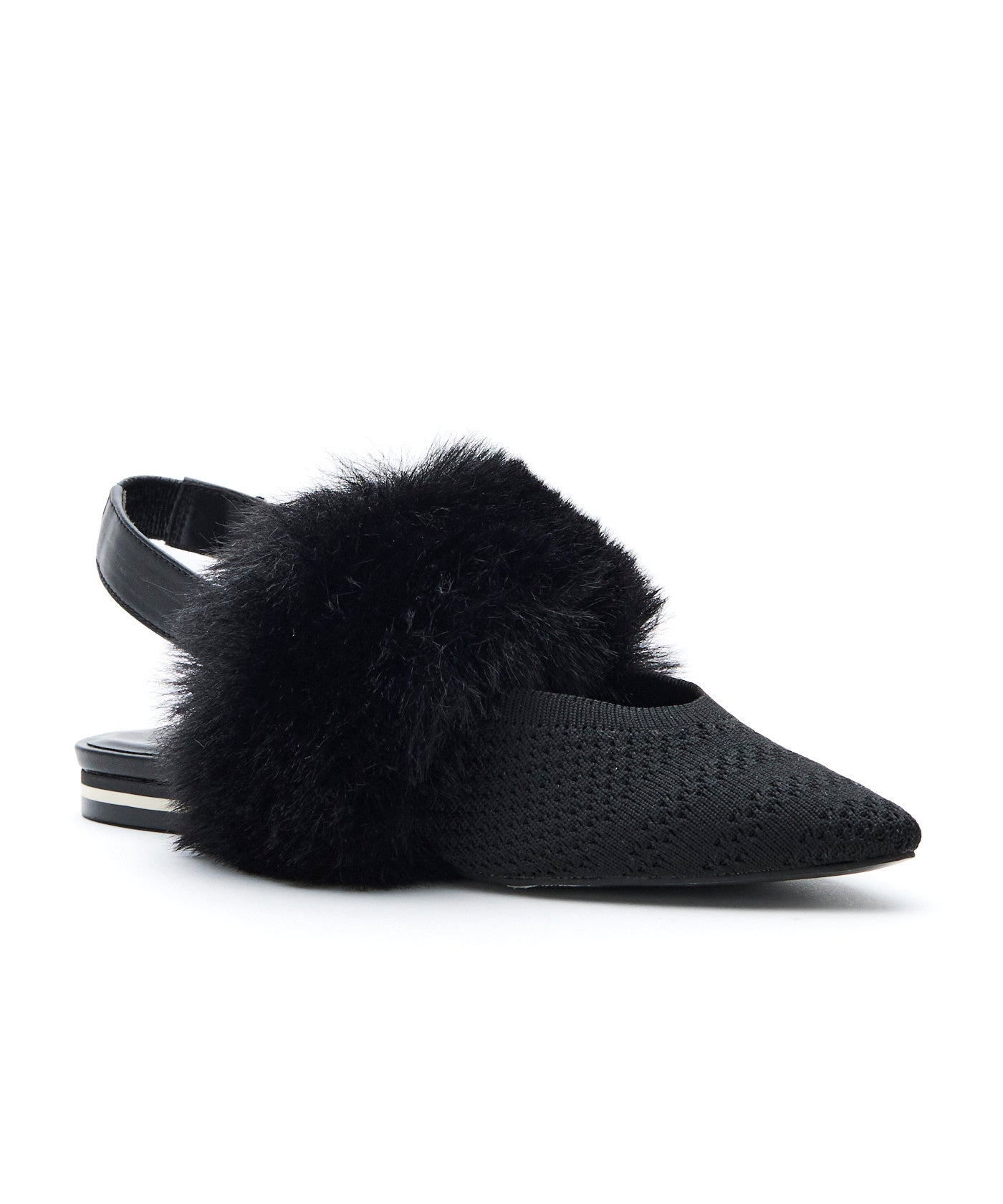 Pointed-Toe Fur Slingback Flats