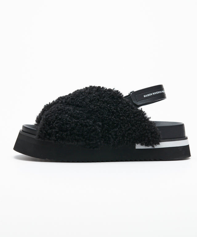 Chunky Sole Boa Sandals - Black