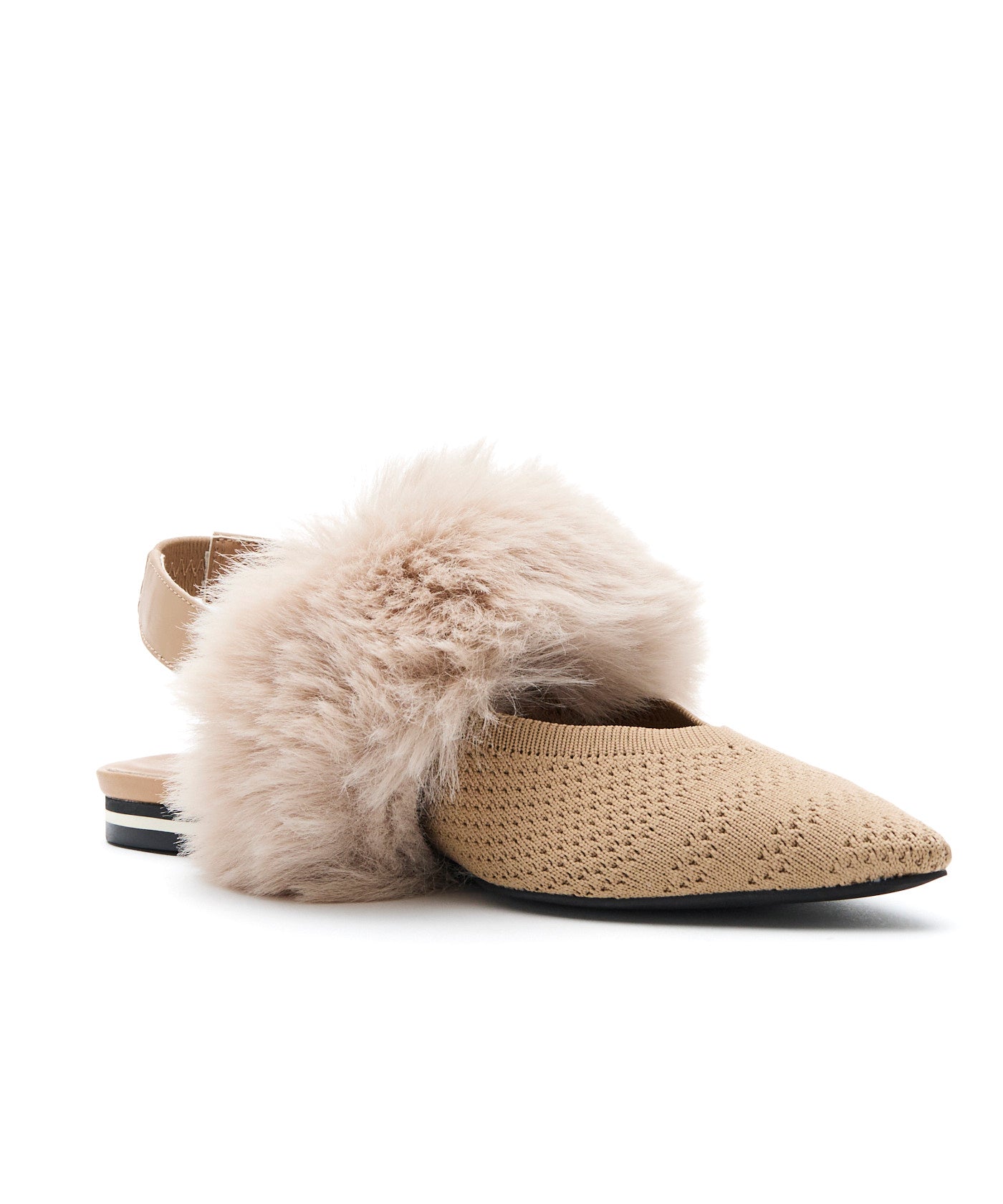 Pointed-Toe Fur Slingback Flats