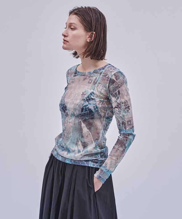 Original Print Mesh Long-Sleeve Top