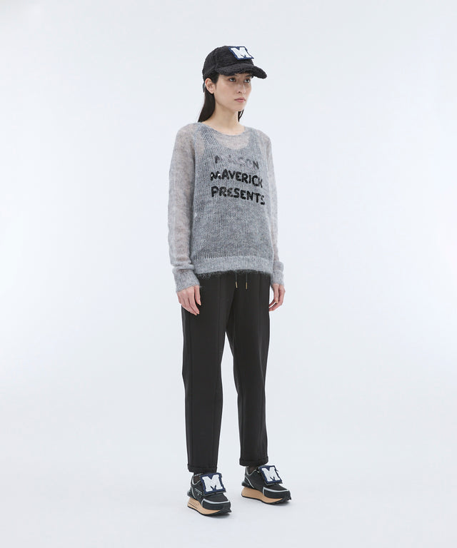 See-through mesh knit sequin logo pullover