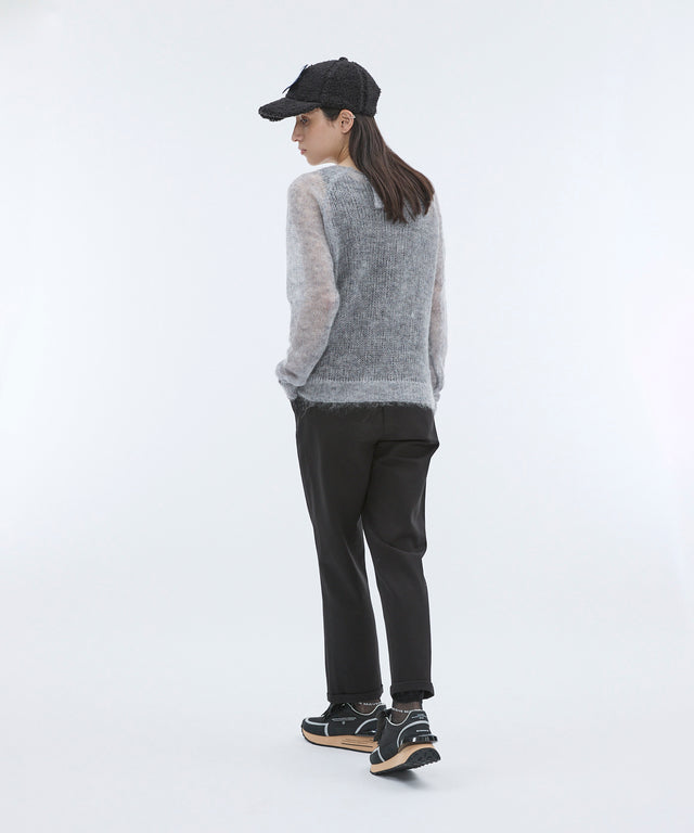 See-through mesh knit sequin logo pullover