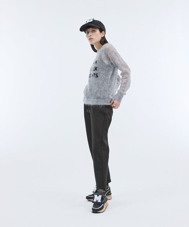 See-through mesh knit sequin logo pullover