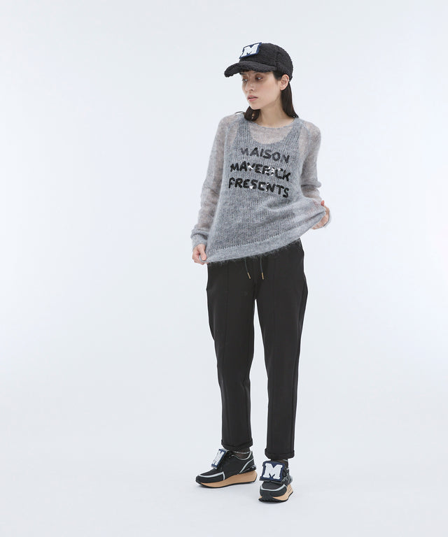 See-through mesh knit sequin logo pullover