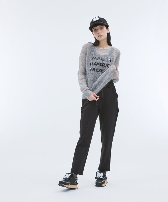 See-through mesh knit sequin logo pullover