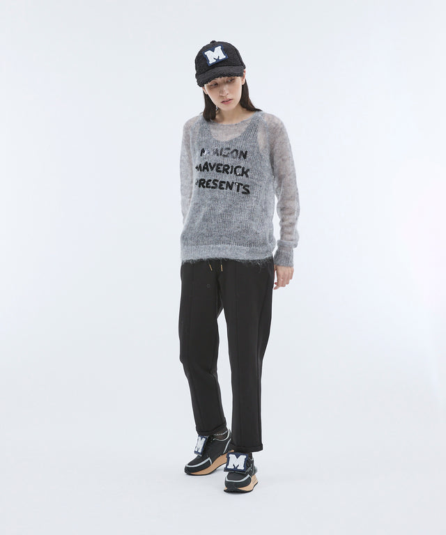 See-through mesh knit sequin logo pullover