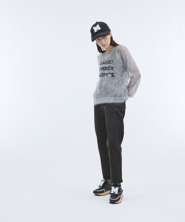 See-through mesh knit sequin logo pullover