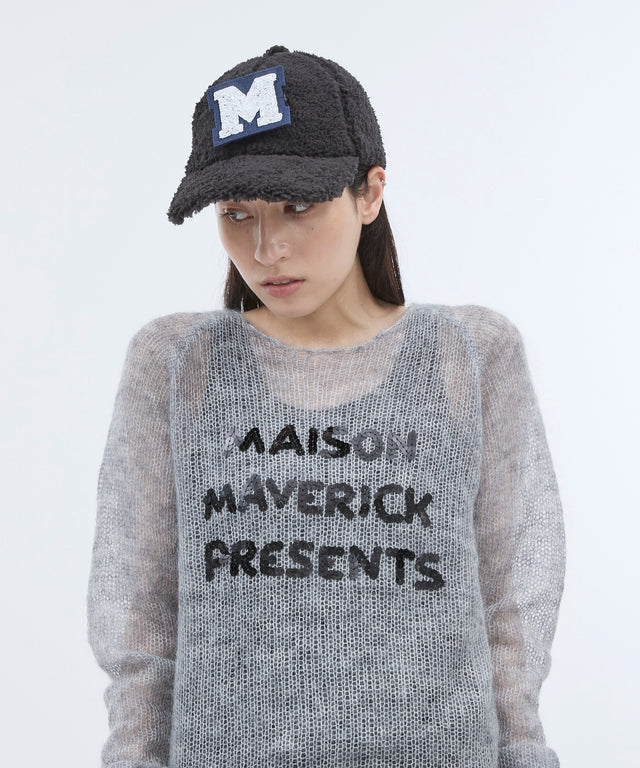 See-through mesh knit sequin logo pullover