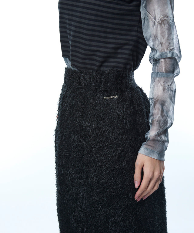 Elastic Back Waist Shaggy Skirt