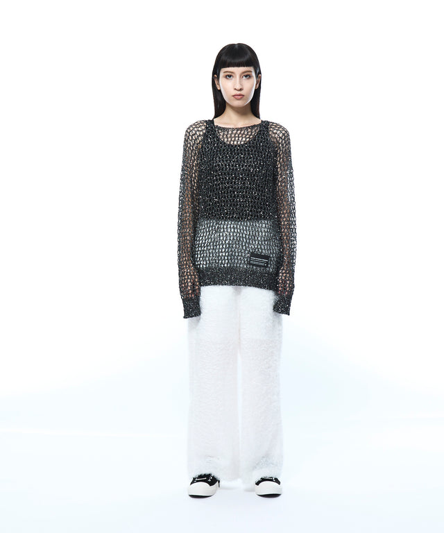 Elastic Back Waist Shaggy Pants