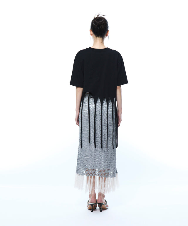 Mesh Sequins Knit Skirt