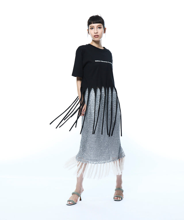 Mesh Sequins Knit Skirt