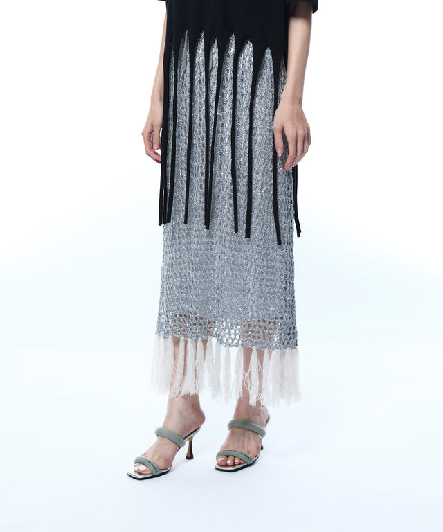 Mesh Sequins Knit Skirt