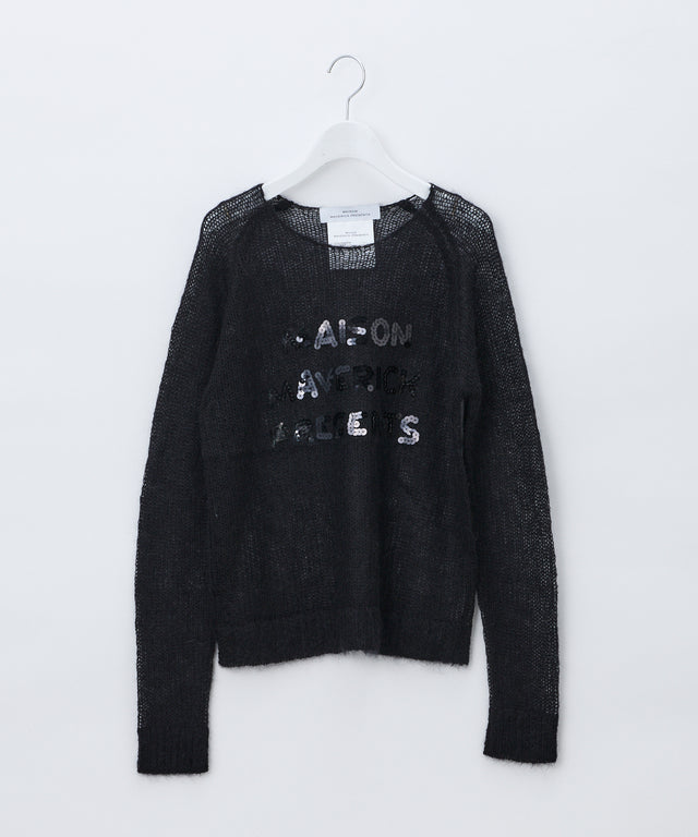 See-through mesh knit sequin logo pullover