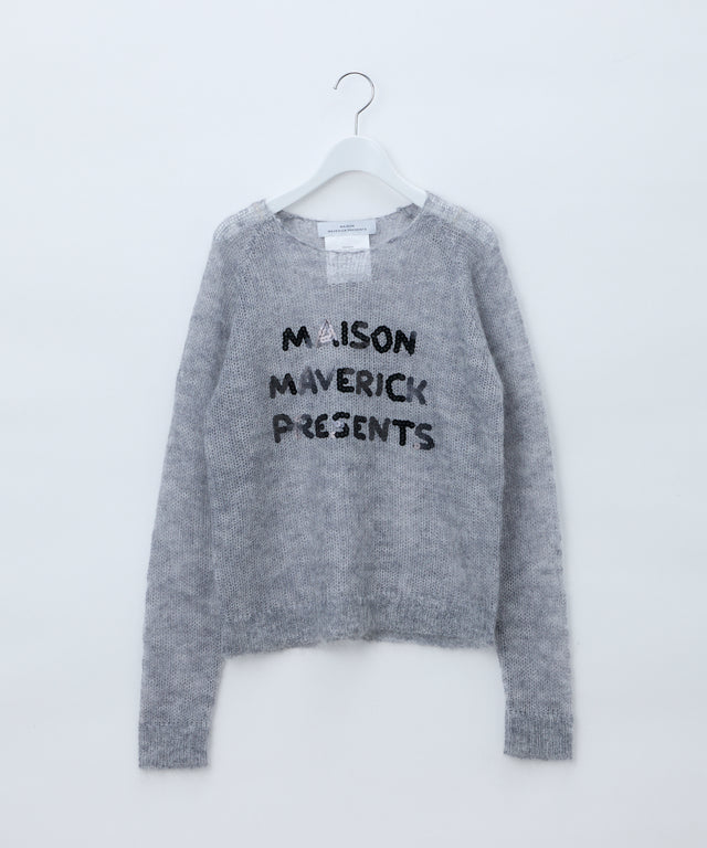 See-through mesh knit sequin logo pullover