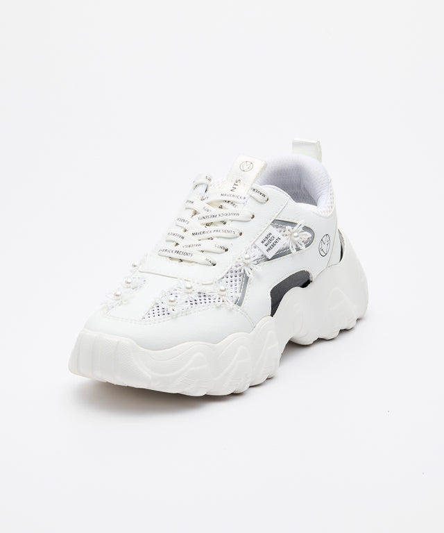 Beaded Floral Hybrid Sneakers - White