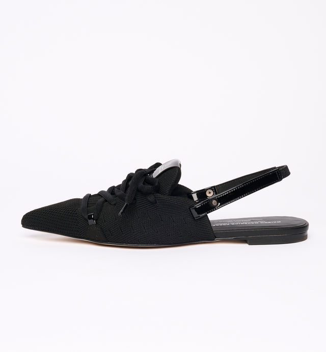 Lace-Up Slingback Flats - Black