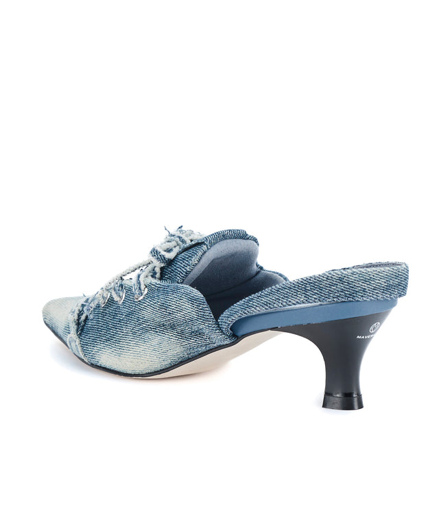 Distressed Denim Lace-Up Sneaker Heels