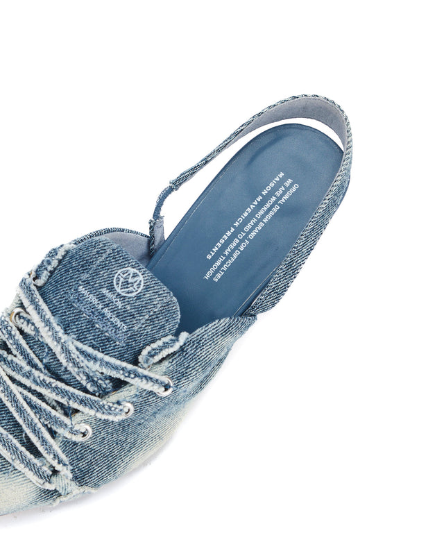 Distressed Denim Lace-Up Sneaker Heels