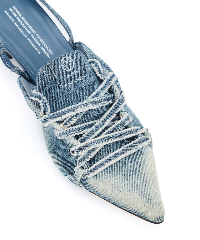 Distressed Denim Lace-Up Sneaker Heels