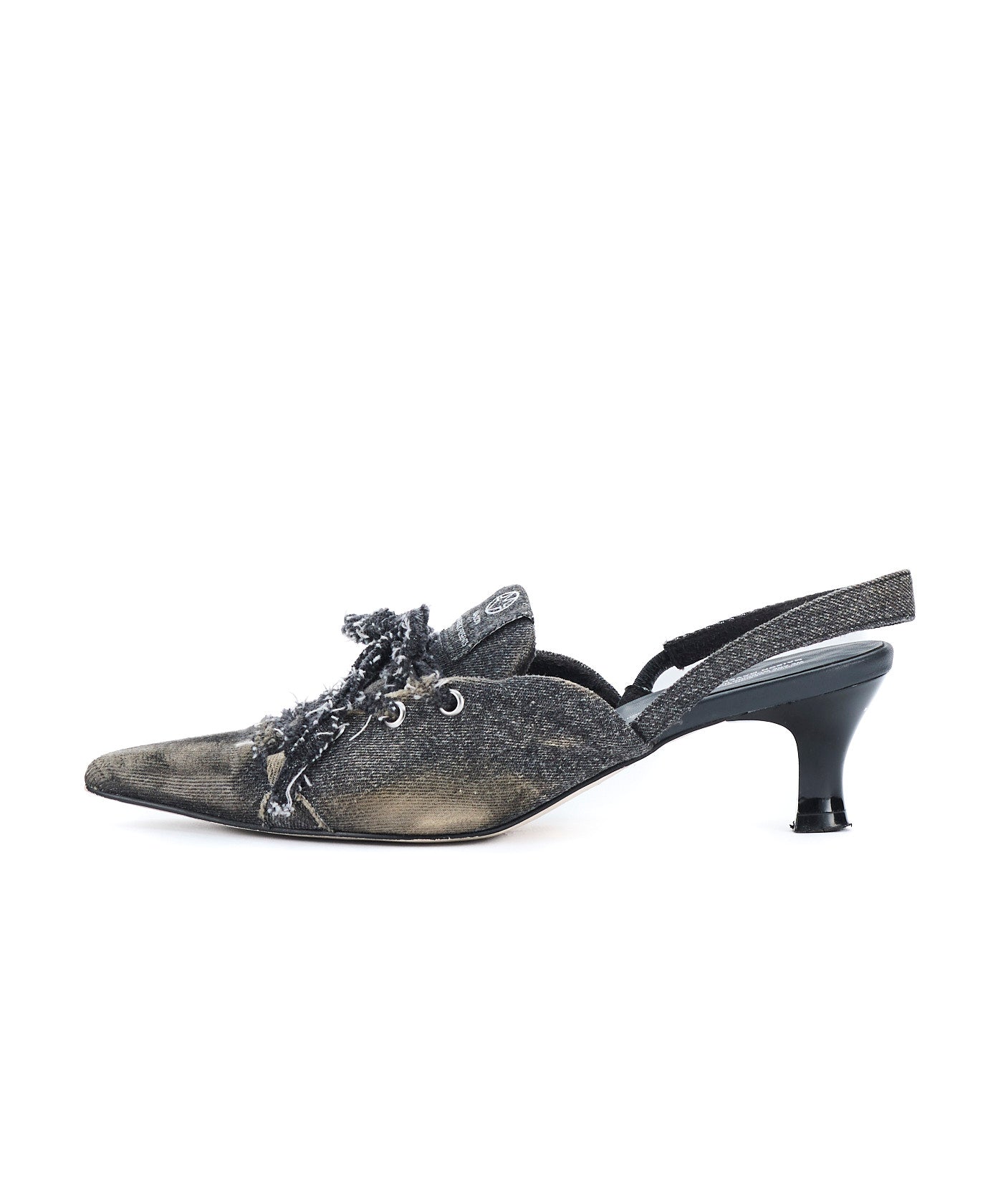 Damaged Denim Slingback Heels – MAISON MAVERICK PRESENTS