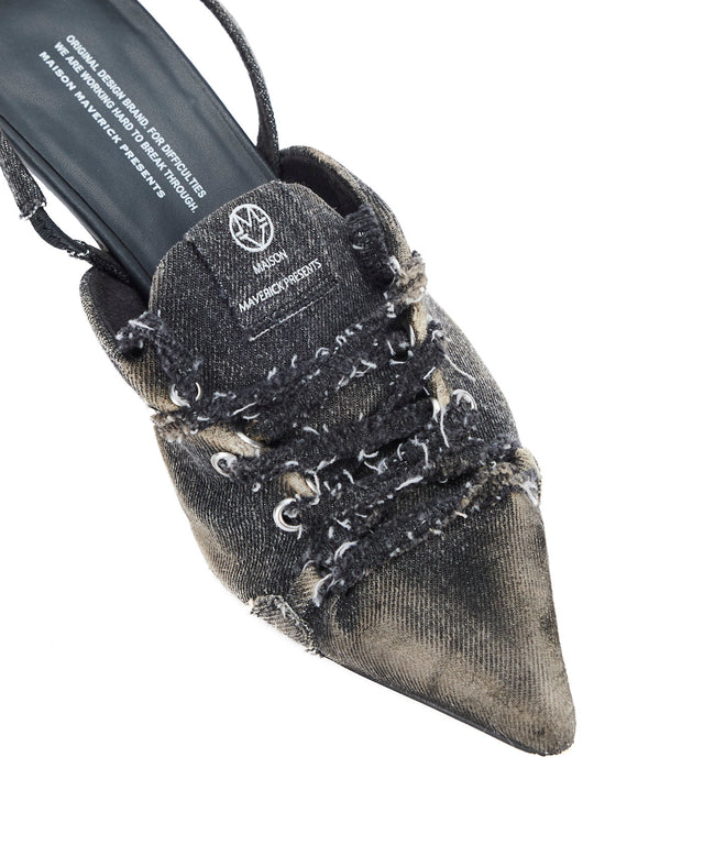 Distressed Denim Lace-Up Sneaker Heels
