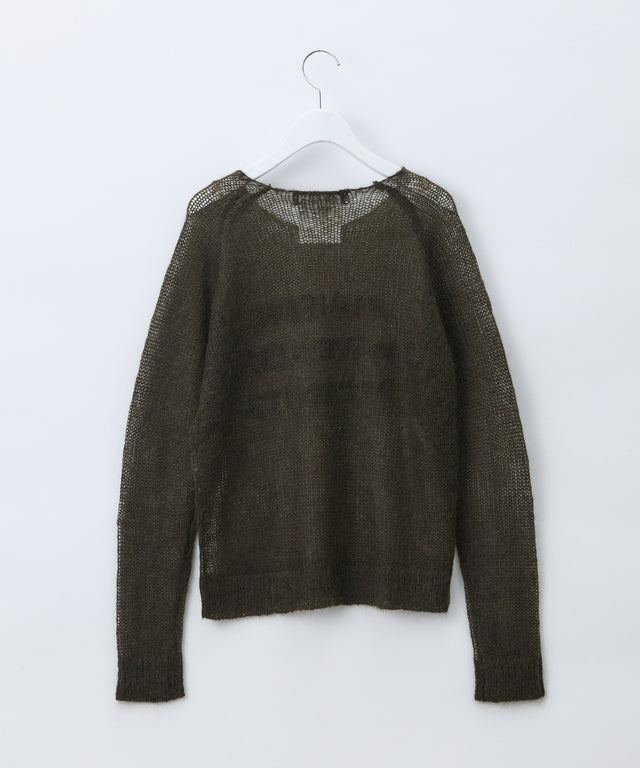 See-through mesh knit sequin logo pullover