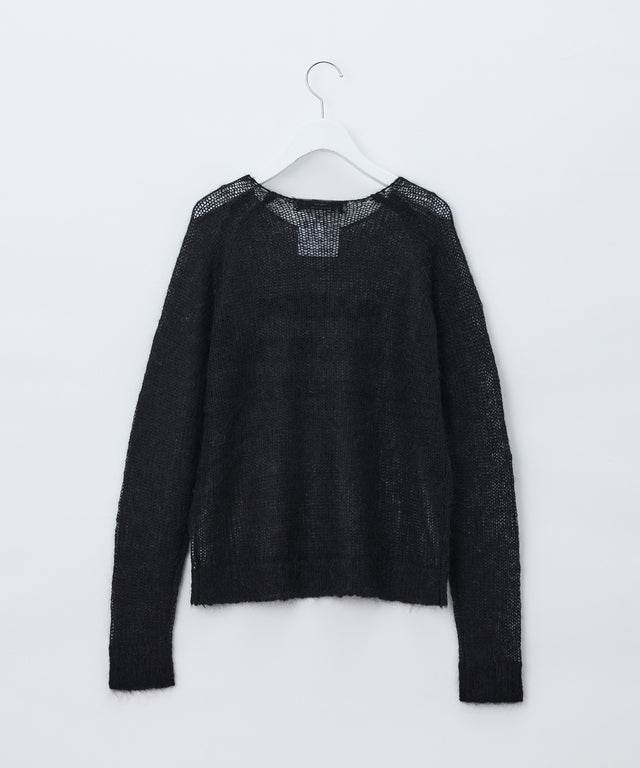 See-through mesh knit sequin logo pullover