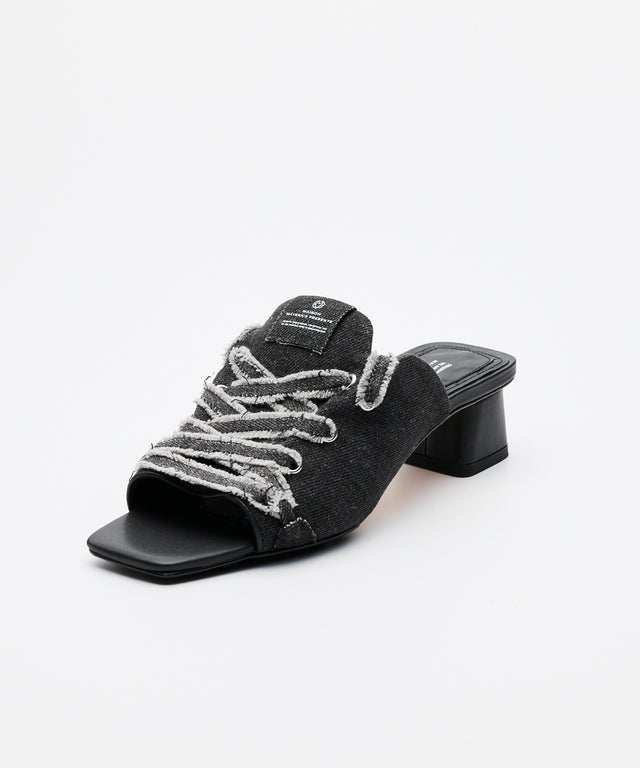 Denim Mule Sandals -Black