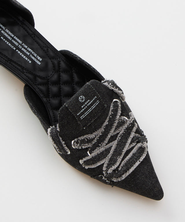 Lace-Up Denim Pumps - Black