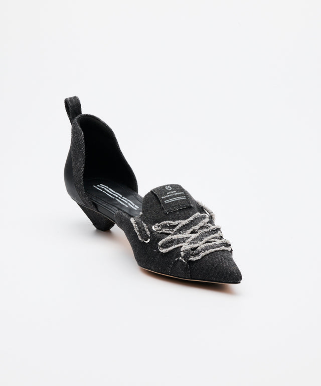 Lace-Up Denim Pumps - Black