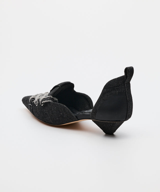 Lace-Up Denim Pumps - Black