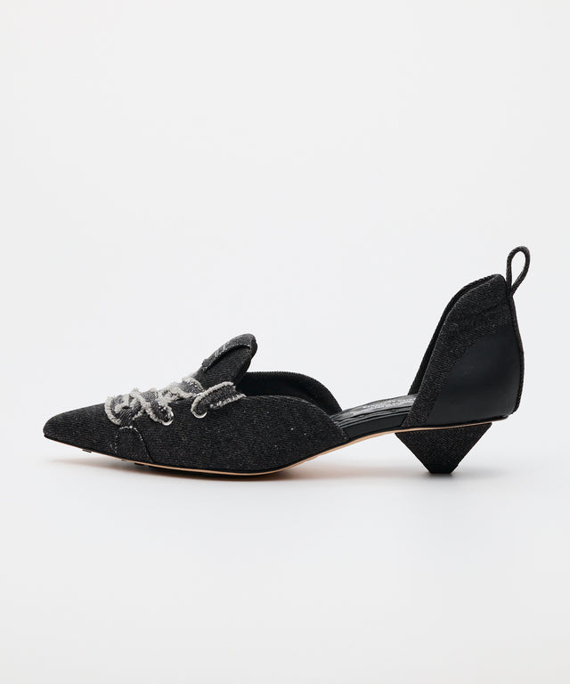 Lace-Up Denim Pumps - Black