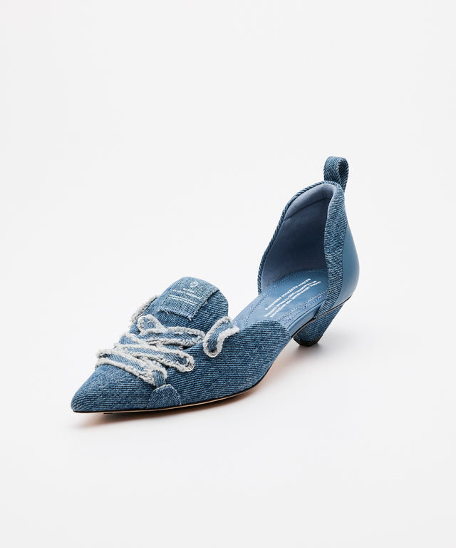 Lace-Up Denim Pumps - Indigo