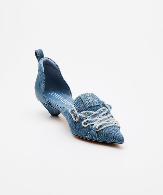 Lace-Up Denim Pumps - Indigo