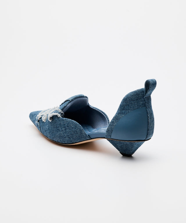 Lace-Up Denim Pumps - Indigo