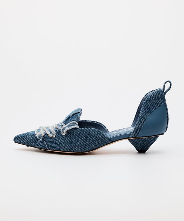 Lace-Up Denim Pumps - Indigo