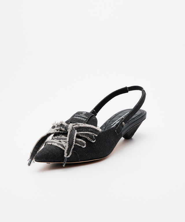 Denim Lace-Up Sneaker Heel - Black