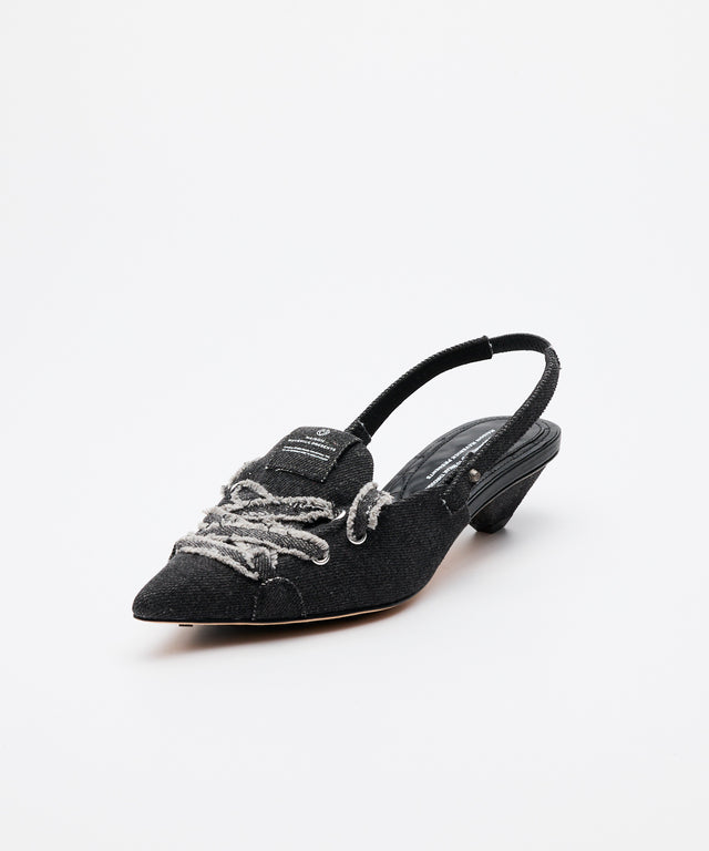 Denim Lace-Up Sneaker Heel - Black