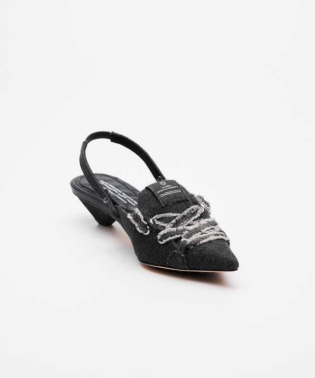 Denim Lace-Up Sneaker Heel - Black