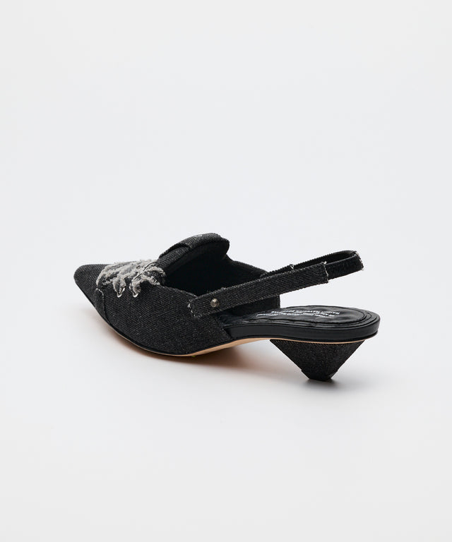 Denim Lace-Up Sneaker Heel - Black