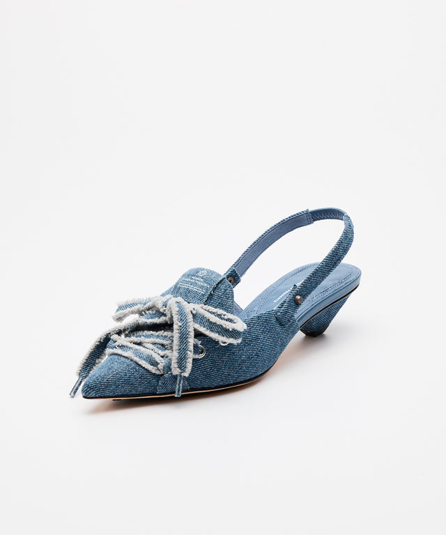 Denim Lace-Up Sneaker Heel - Indigo