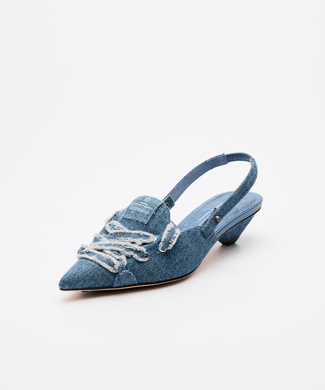 Denim Lace-Up Sneaker Heel - Indigo