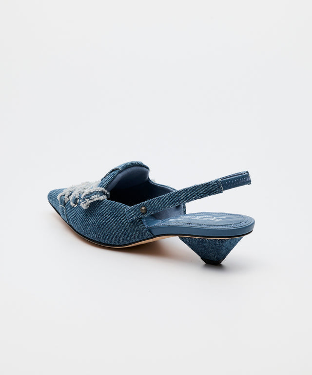Denim Lace-Up Sneaker Heel - Indigo