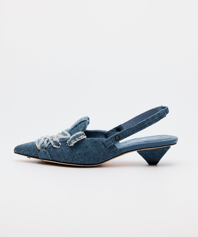 Denim Lace-Up Sneaker Heel - Indigo