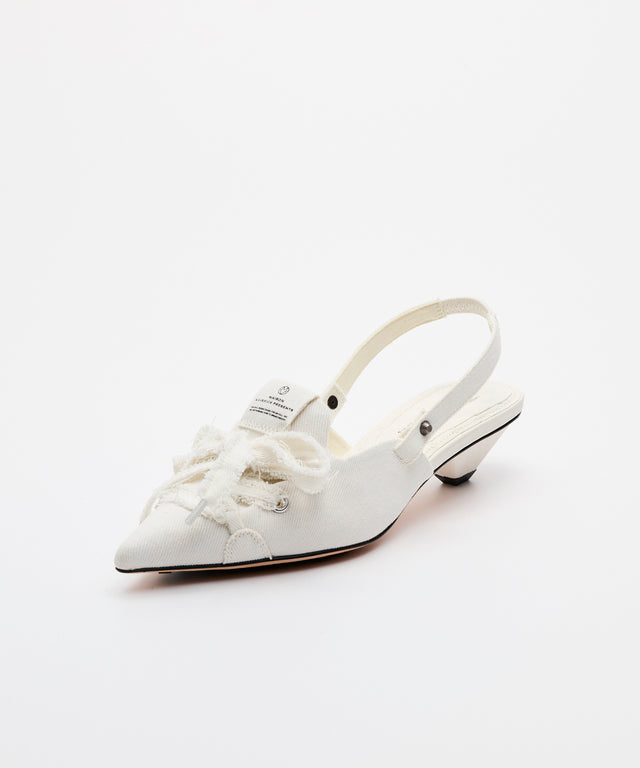 Denim Lace-Up Sneaker Heel - White